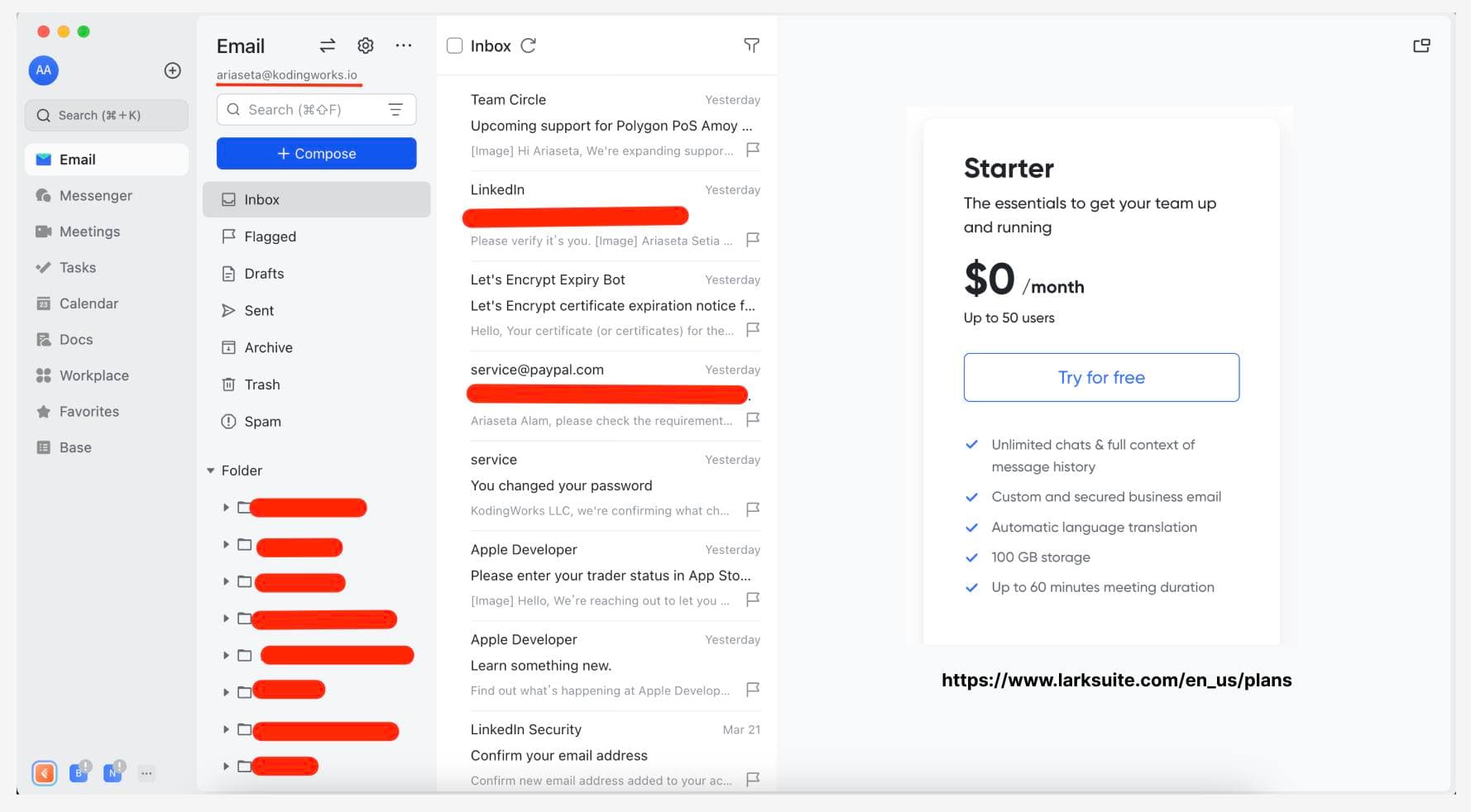 Email dengan domain sendiri gratis, sampai 50 users
